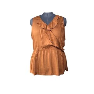 Maruices Ruffle Trim Peplum Top - Rust (Size 3X)